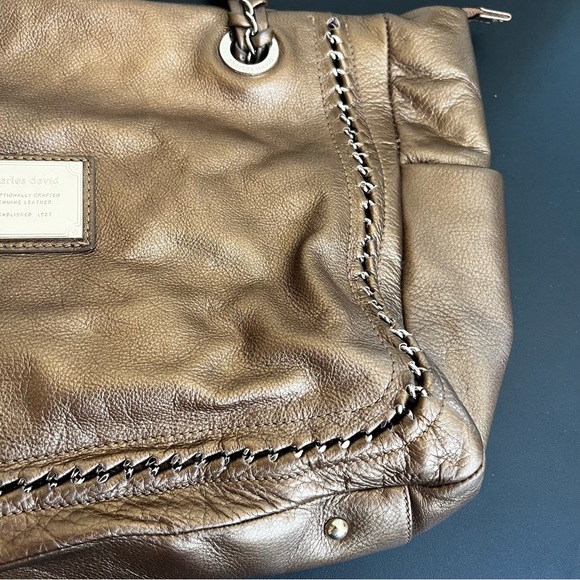 Charles David Leather Handbag Shoulder Bag With Two Straps And Zipper Close - Picture 6 of 10